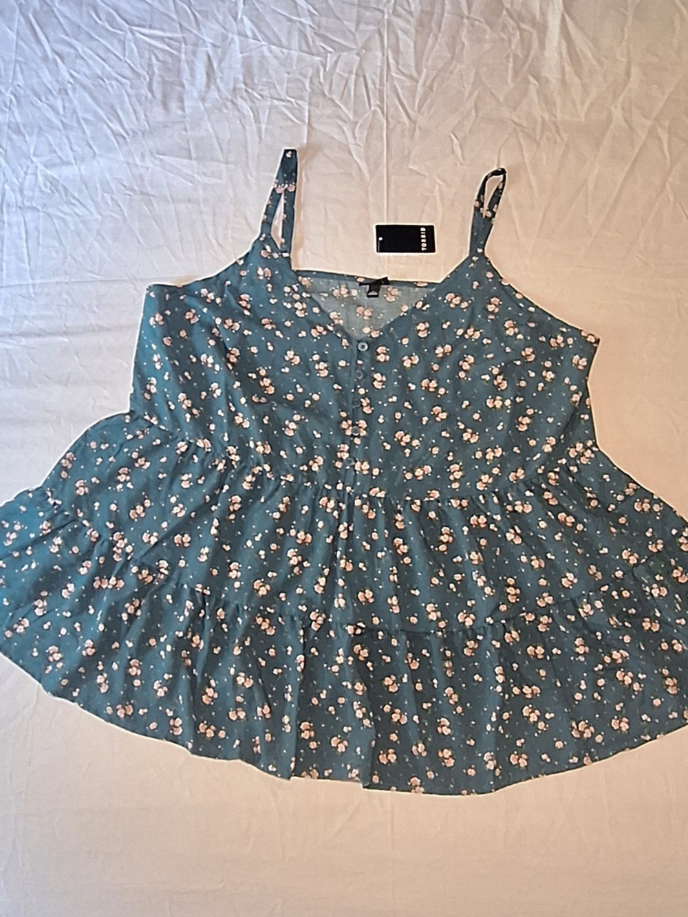Torrid Teal Floral Dropped Tiered Waist Cami Womens Plus Size 2 - 2X - 18-20 NWT